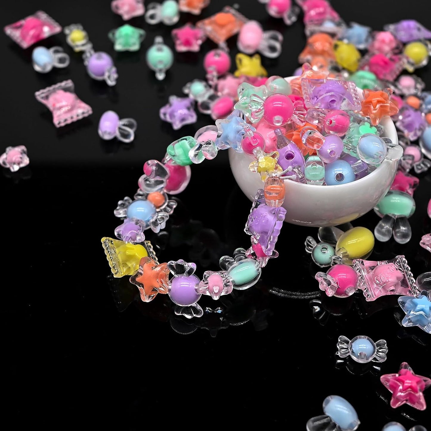 200g+ Candy Bulk Assorted Cute Kandi Beads for Jewelry Making, Bracelet Making Kit, Craft Supplies Charm Beads(Mixed II)