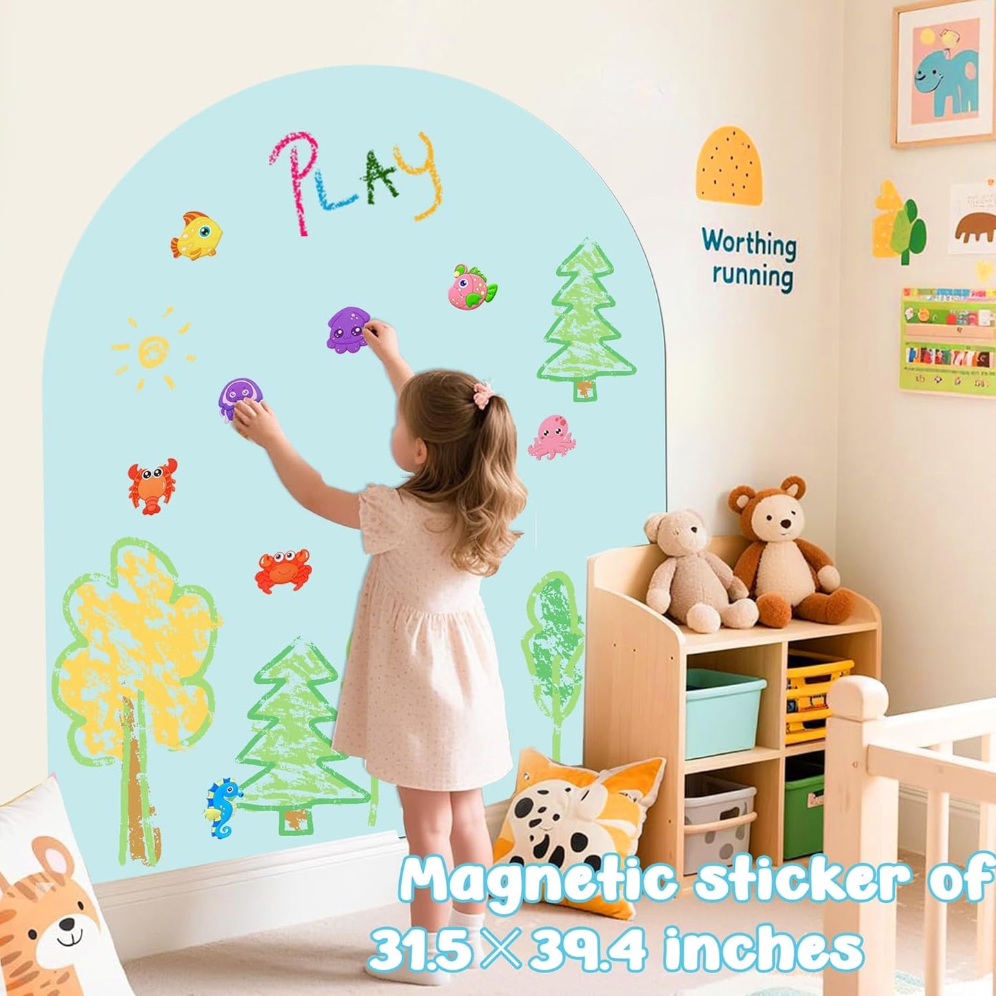 8 PCS Magnetic Wall Decals for Kids Magnetic Chalkboard Peel and Stick Magnet Sheets Board Sticker Tangram Puzzle Self Adhesive Contact Paper Dry Erase Blackboard for Playroom Homeschool 15.7"x10.4"