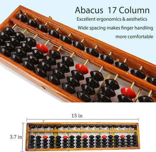 Vintage Style Wooden Abacus Soroban 17 Colum(15in) Professional Abacus for Adults Kids with Guide Handbook and Reset Button, Anti-Skid Rubber Fee
