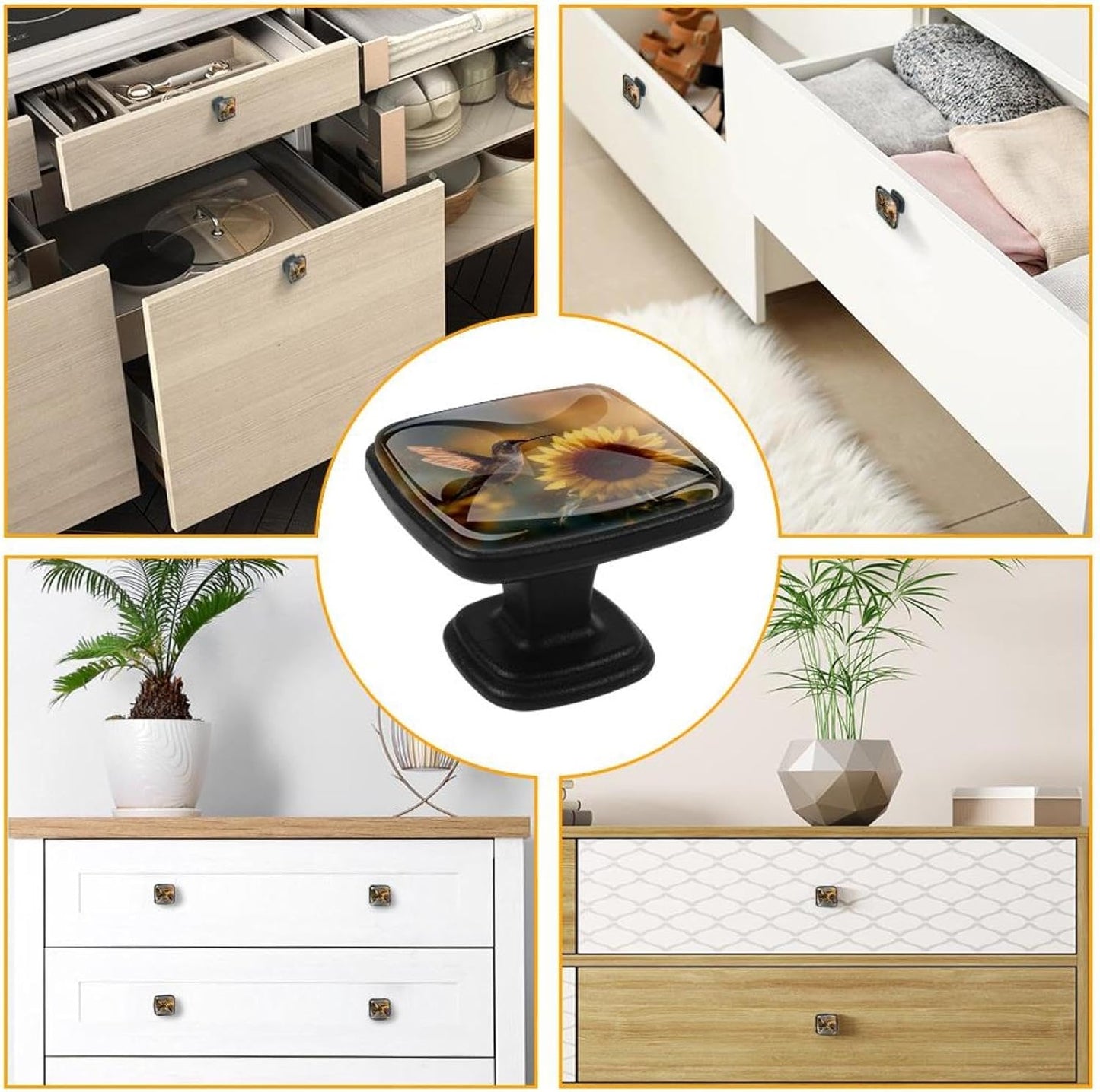 4 Pack Cabinet Knobs Drawer Pulls, 30mm Round ABS Glass Drawer Hardware Growing Butterfly Cabinet Handles with Screws for Dressers Kitchens Cupboard