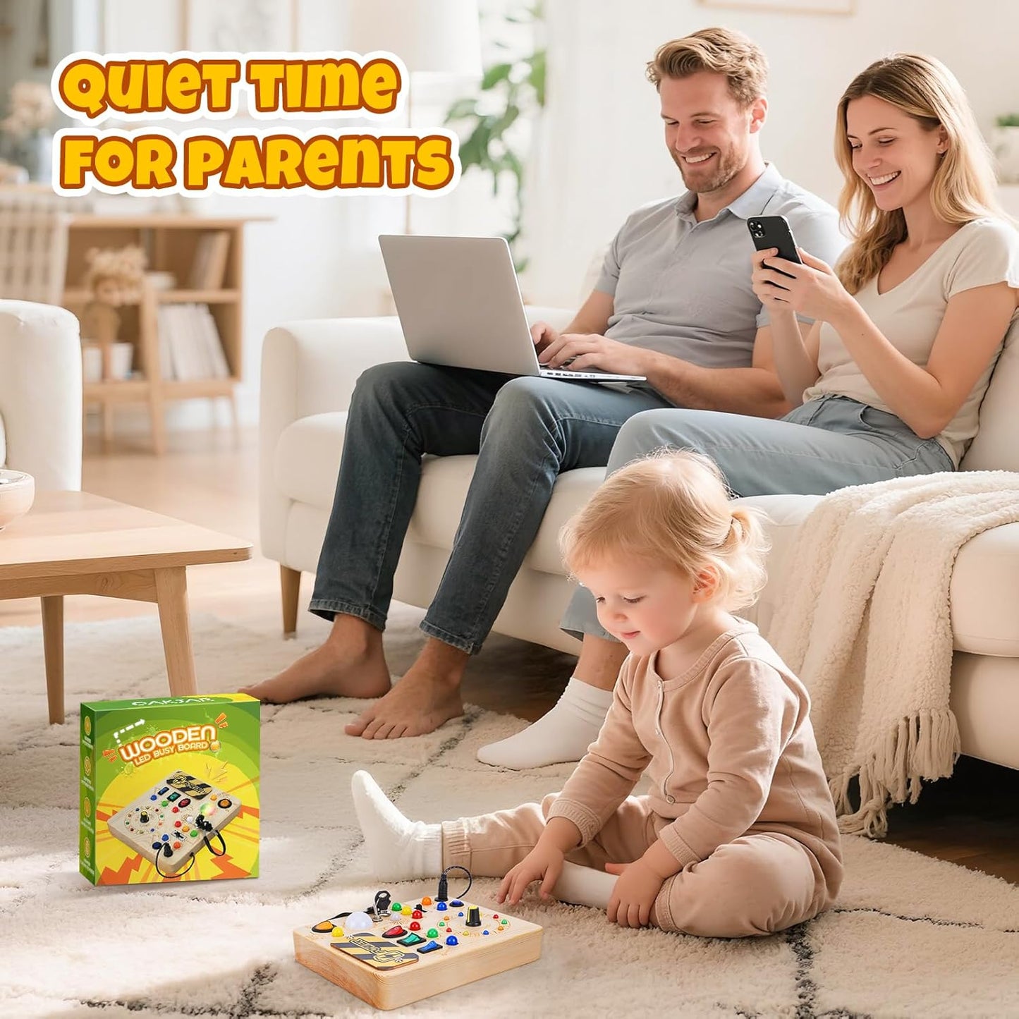 Busy Board with Led Light, Montessori Toys for 1-3 Years Old Boys Girls Wooden Toddler Toys Birthday Gift Educational Toys for 1+ Year Old, Toddler Travel Toy Sensory Toys for Kids with Autism