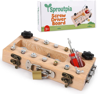 Screwdriver Board Set Montessori Toys for 3 Year Old,Wooden Screw Driver Activities Board, Fine Motor Skills & Sensory Development Toy