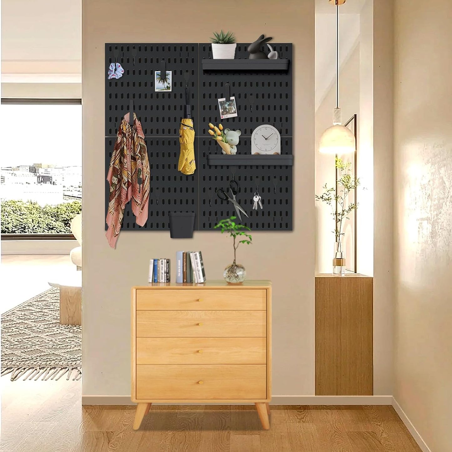 SHGJ&SOFT Peg Board Wall Organizer Panels, 22pcs - Includes 4 White Pegboards & Accessories, Plastic Pegboard for Home，Office, Craft Room, Gaming Setup, 24″×24″, Wall Mount Display Pegboard Panel Kits