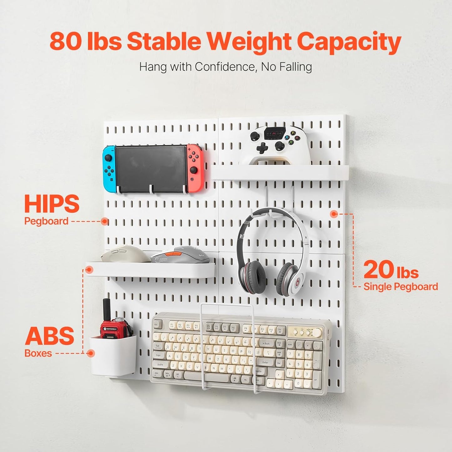 VEVOR Pegboard Combination Kit, 11" x 11" Plastic Pegboard, 4 Panels, Peg Board Wall Organizer Kit with Accessories, for Garage Tool Storage Kitchen Living Room Craft Room Office Bathroom Home, White
