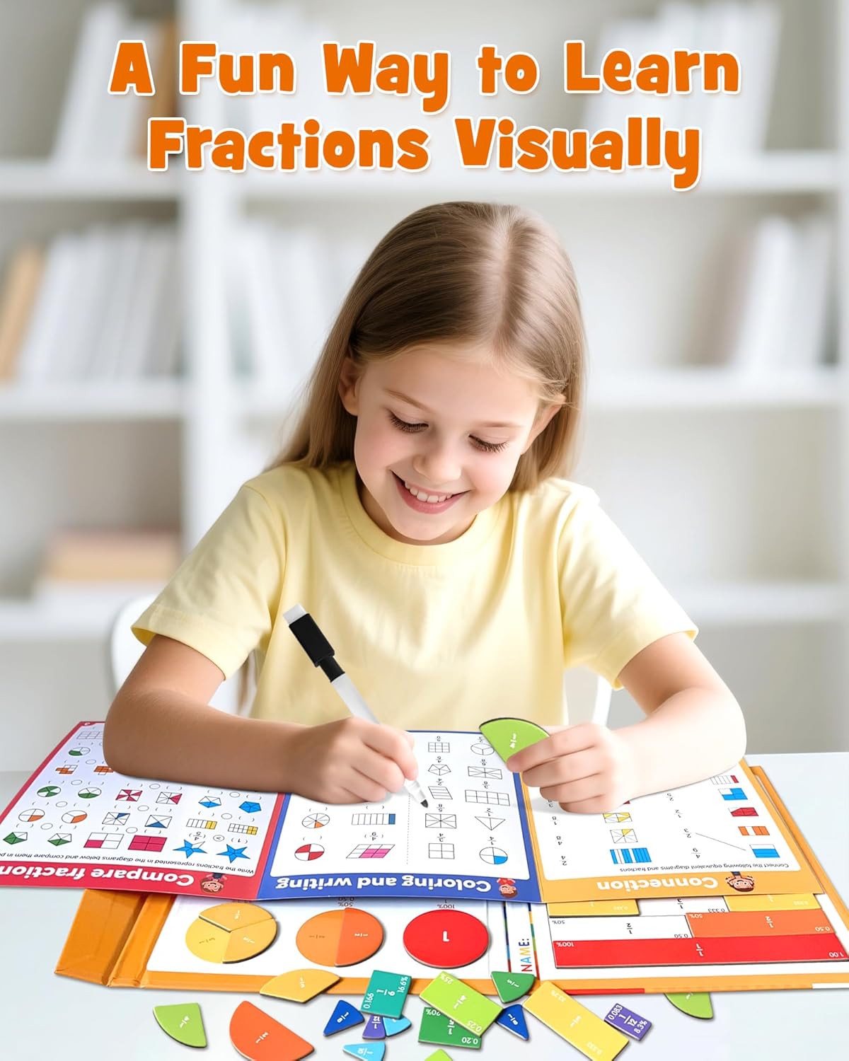Large Magnetic Fraction Demonstration Book, Magnetic Fraction Educational Puzzle with Tiles & Circles, Montessori Fraction Manipulatives for Elementary School, Maths Learning Toys for Kids