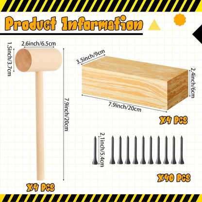 Realspring 8 Set Wooden Hammer Toys Kids Hammer Pounding Toy 8+ Year Old Carpentry Workbench Toys for Construction Birthday Party Supplies Montessori Education Boys and Girls Gift