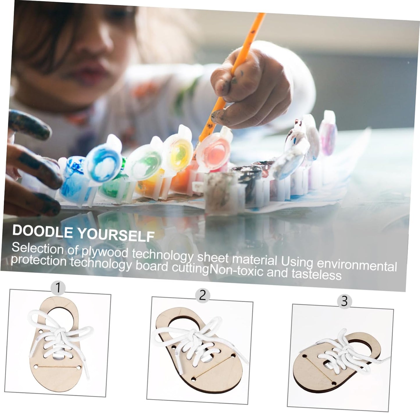 Garneck 5 Sets Wooden Shoe Tying Practice Boards for - Educational Peg Game Puzzles to Teach Shoelace Tying - Threading and Lacing Skills DIY Craft Supplies for Fine Motor Development