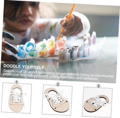 Garneck 5 Sets Wooden Shoe Tying Practice Boards for - Educational Peg Game Puzzles to Teach Shoelace Tying - Threading and Lacing Skills DIY Craft Supplies for Fine Motor Development