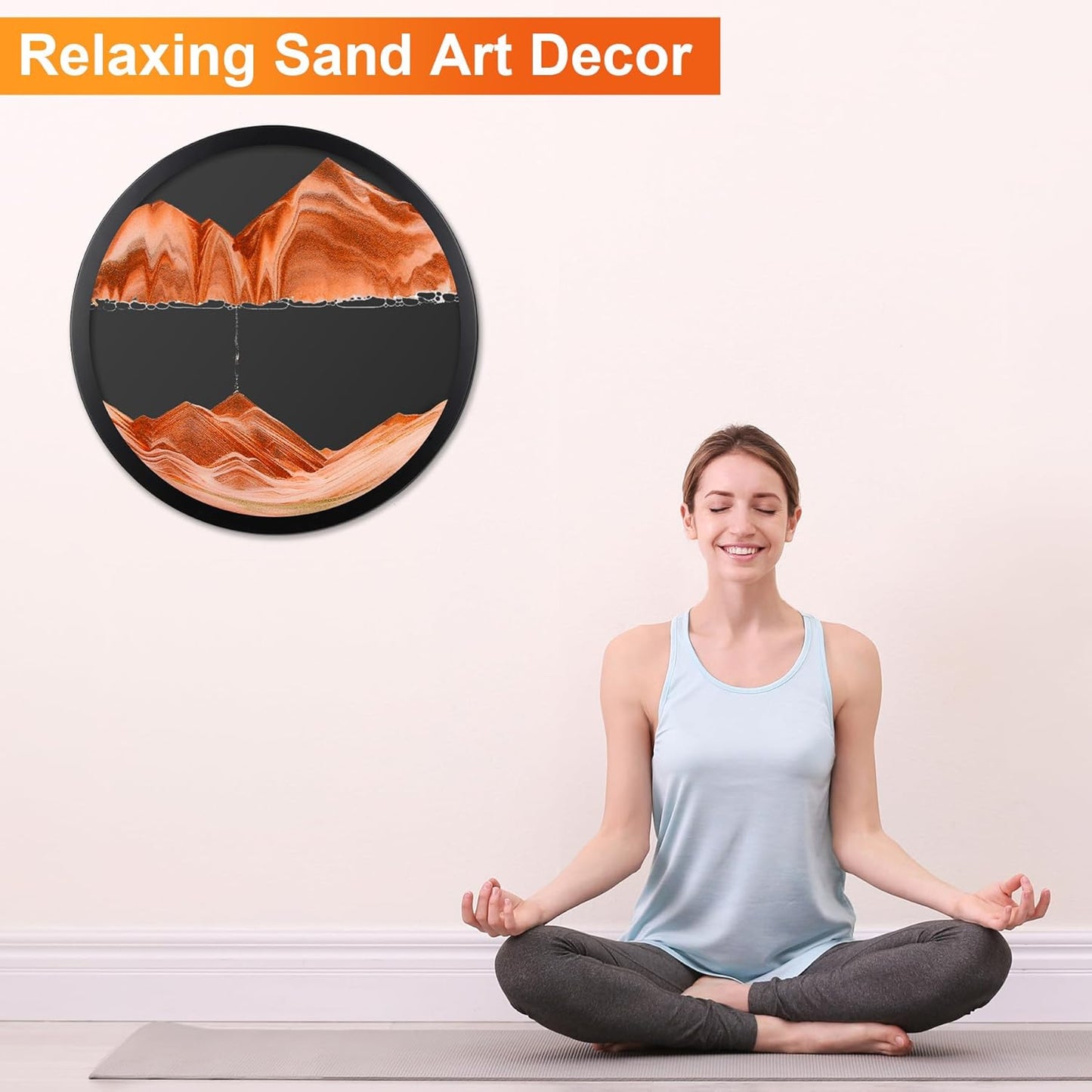 17.3" Moving Sand Art, 3D Sand Art Pictures Deep Sea Sandscape Living Room Decoration, 360° Rotate, Glass Crafts Solid Wood Frame, Relaxing Mood Home Office Work Wall Art Decor