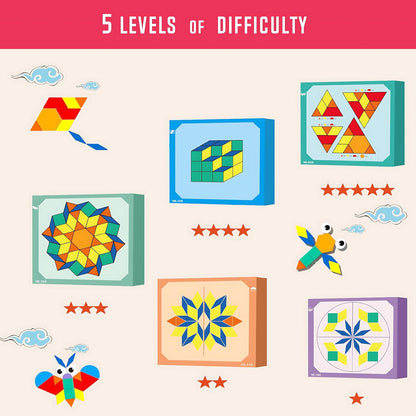 248 Pcs Wooden Magnetic Pattern Block Set with Cards, Pen & Storage Bag, Montessori STEM Tangram Puzzle Toys for Toddlers 4 5 6 7 8, Educational Brain Teaser Gift for Boys Girls