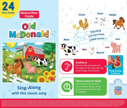 Masterpieces 24 Piece Old McDonald Sing-A-Long Sound Floor Puzzle for Kids - 18"x24"