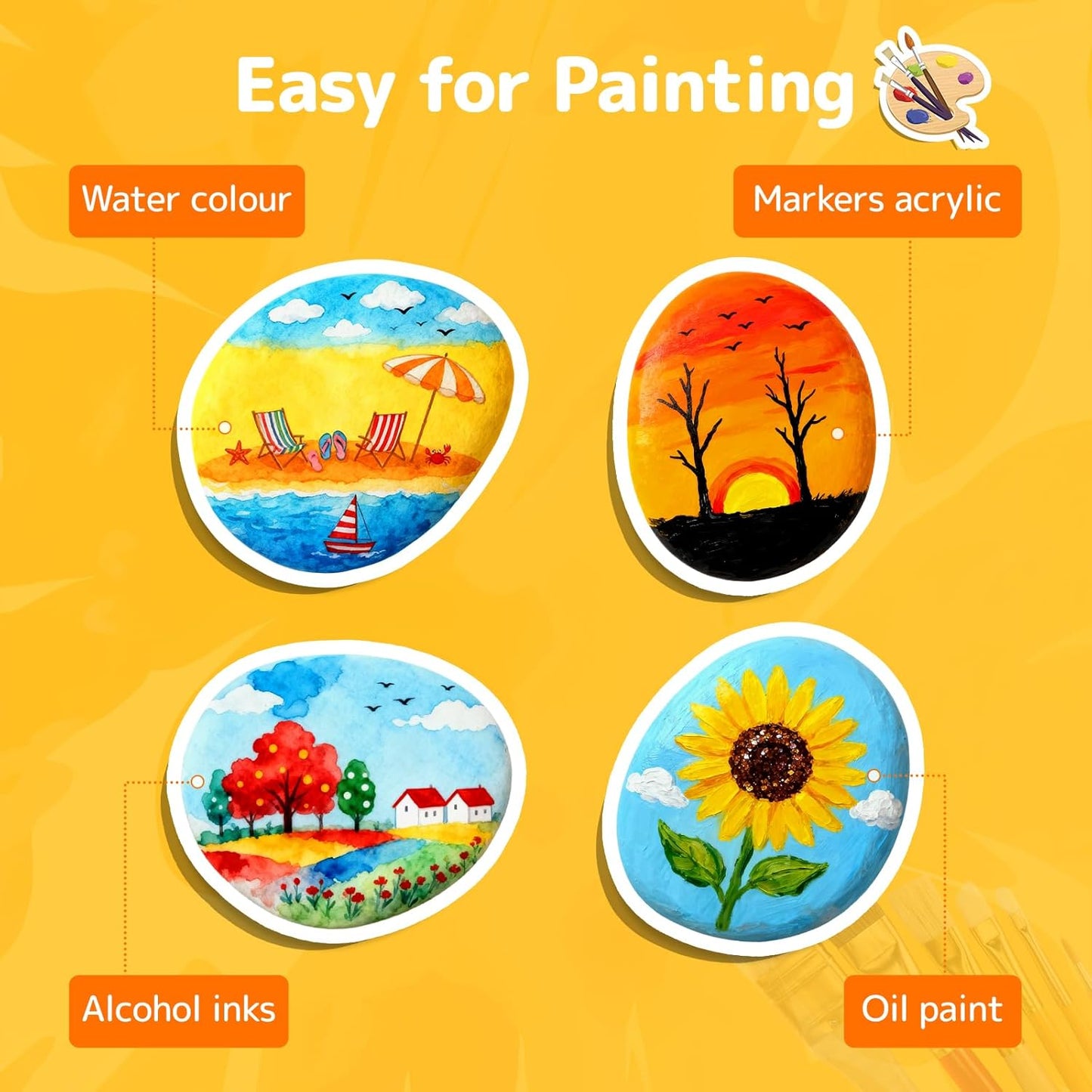 Simetufy Large Rocks for Painting 40 PCS 3.3-4.5Inch River Rocks for Painting, Rock Painting for Kids, Smooth and Flat Painting Rocks for DIY & Arts