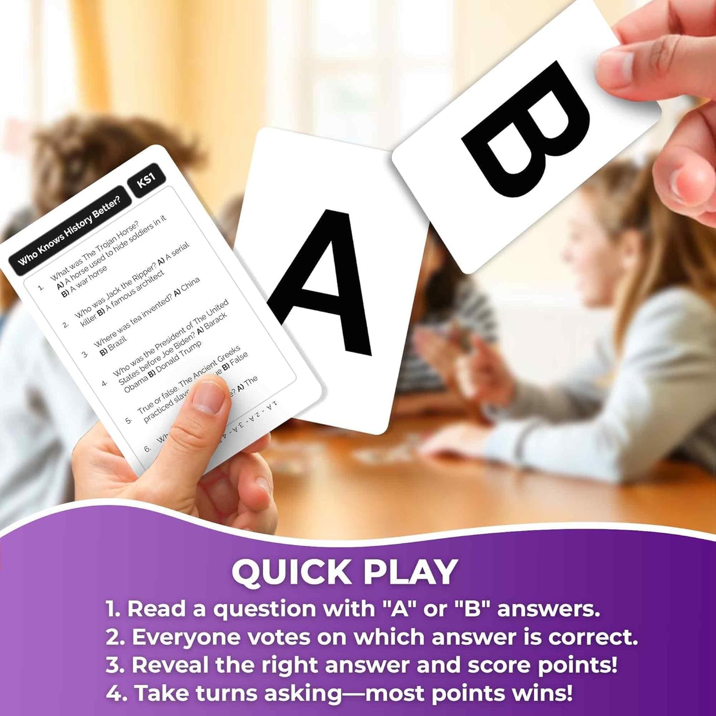 QUOKKA Board Games for Kids 8-12 and Family - Set of 4 Who Knows It Better? - 2000+ Questions Across Biology, Culture, STEM and Math - Educational Trivia Cards for Learning and Game Night