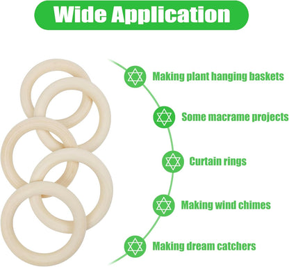 10 Pcs 100mm/3.9inch Unfinished Wooden Rings, Natural Wood Rings for Crafts Making, Large Macrame Rings Without Paint, Pendant Connectors