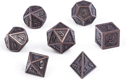 DnDnD Heavy Polyhedral Metal Dice Set with Metal Box, 7-die Shiny Blue Surface with Golden Number for RPG,Dungeons and Dragons,Pathfinder,Shadowrun,D&D,Role Palying Game and Math Teaching - Colors B