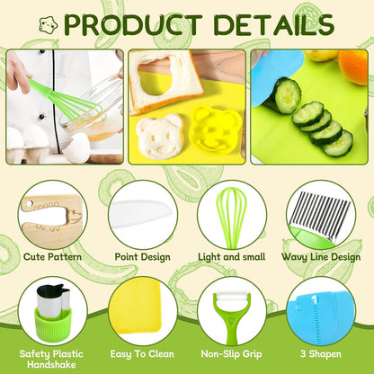 Chanking 13 Pieces Kids Safe Knife Set for Real Cooking Child-Friendly Plastic Chef Tools Montessori Kitchen Toys for Toddlers Birthday Gifts for Boys and Girls Ages 4+ (A)