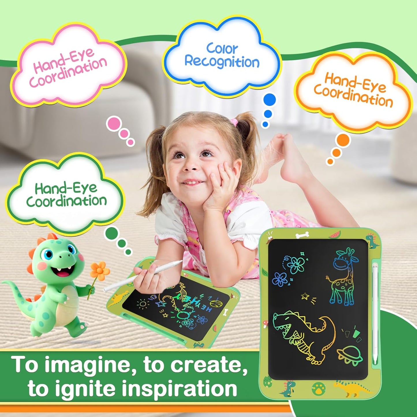 Genialba LCD Writing Tablet for Kids, Colorful Screen Drawing Board for 3-7 Year Old Boys & Girls - Educational Toys for Birthday & Christmas (Penguin)