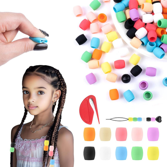 Silicone Hair Beads, 100 PCS Colorful Hair Beads for Braids, 10 Colors Braids Bead Bulk Accessories Decoration Kit for Girls Women (Small)