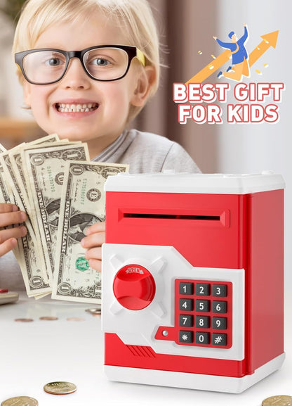 Playsheek Piggy Bank for Girls Boys Large Electronic Money Coin Banks with Password Protection, Automatic Paper Money Scroll Saving Box, Great Gift for Kids(Black-White)