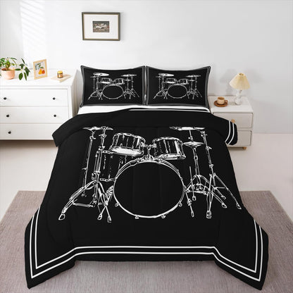 Erosebridal Drum Kit 3D Print Kids Comforter Sets Rock Music Themed Full Bedding Set for Boys Girls Musical Pattern Comforter Set,Colorful Retro Style Quilt Duvet 3 Pcs