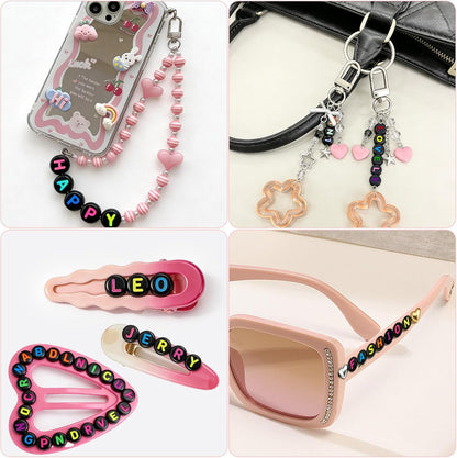 SUTOUG 1000PCS Colourful Letter Beads for Threading, 4 x 7 MM Acrylic Round Alphabet Beads for Jewellery DIY Making Crafts Bracelets Necklaces Ornaments