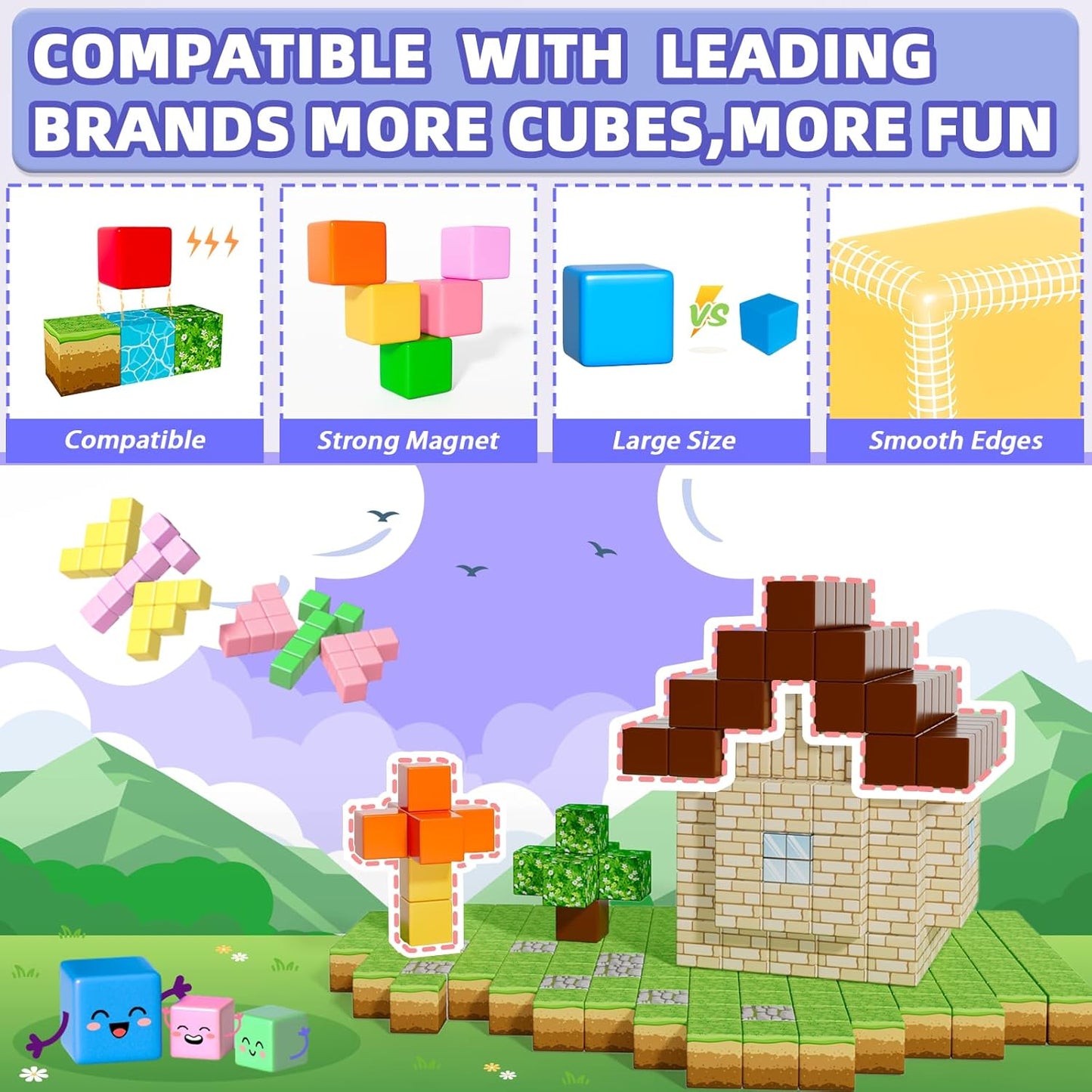 Apluses 32pcs Magnetic Blocks Building Cubes for Toddlers, Classroom Must Haves Creative Learning Kids Gifts, Preschool Montessori Sensory Autism Magnet Toys for Boys and Girls Ages 3 4 5 6