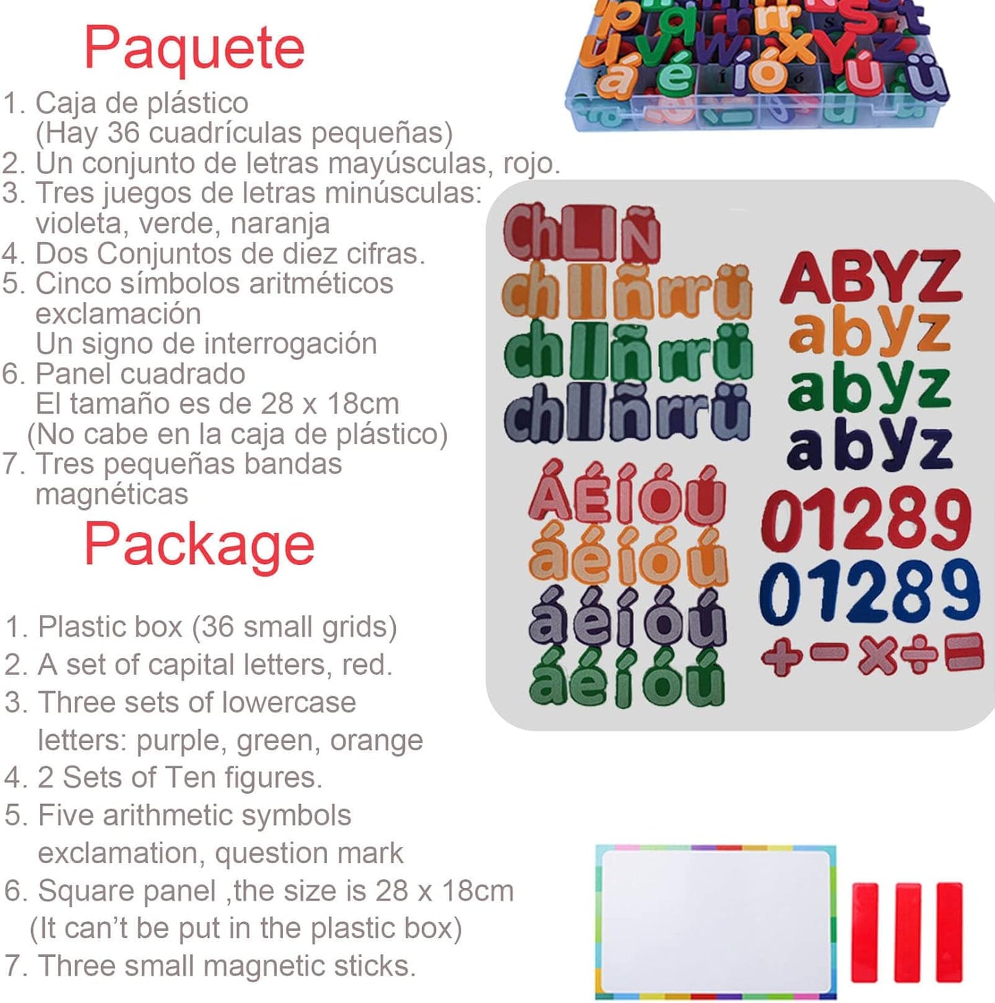 Spanish Magnetic Letters Alphabet Magnets - Letras Españolas y Números Magnéticos para Niños, 4 Colors for Classroom and Home Teaching, 4 Colores para La Enseñanza en Aula y Casa(4 Sets ES2)