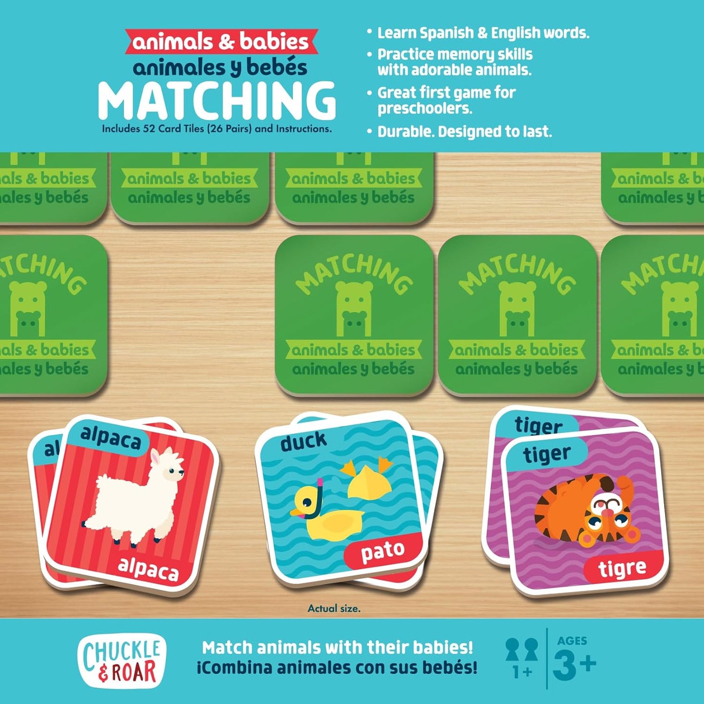 Chuckle & Roar Alphabet Matching Memory Game - Multicolor Tiles Concentration-Boosting Toddler Games - Uppercase & Lowercase Alphabet Learning - Travel-Friendly Matching Activity for Toddlers 3+
