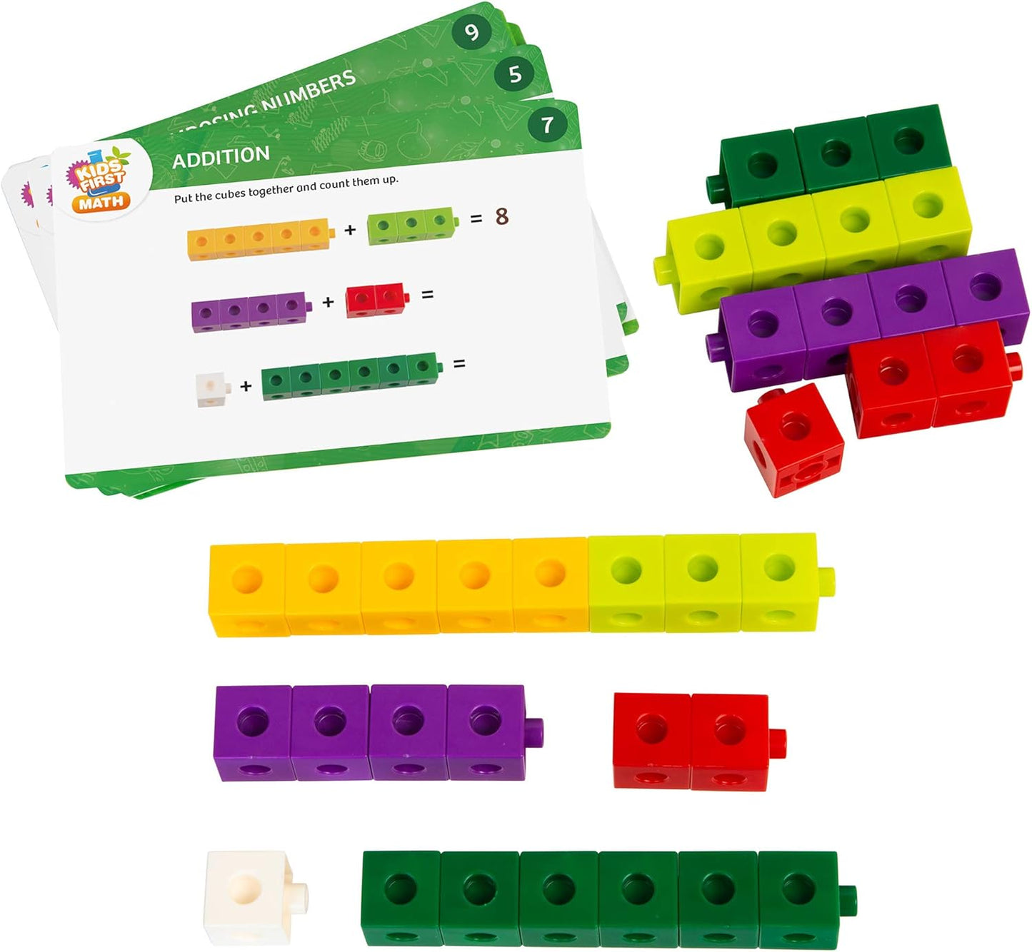 Kids First Math: 100 Linking Cubes Mathematics Kit w/Activity Cards | Develop Skills in Counting, Sorting, Sequencing, Graphing, Measuring | Visual Hands-on | at-Home | Classroom Learning Ages 3+