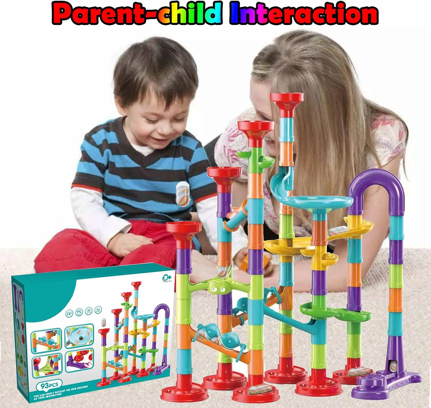 50 PCS Marble Toy Premium Set,STEM Educational Building Block Toy,Marble Track Race Set with 15 Glass Marbles for Boys & Girls,Construction Building Blocks Toys for Kids