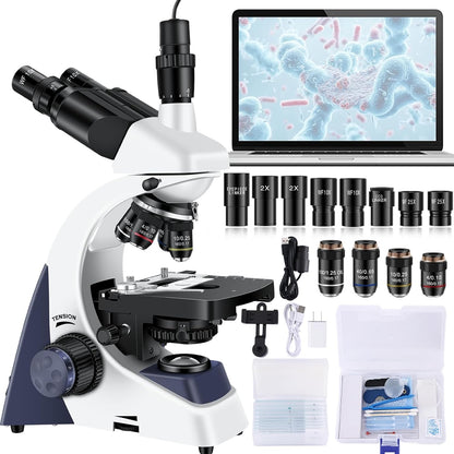 Microscopes for Adults WF10x and WF25x eyepieces Compound Microscope with Microscope Slides, Microscopes Kit for Kids Students Home School (Monocular Microscope with Big Bundle)