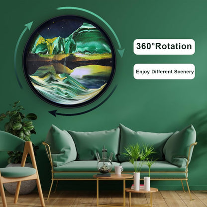 17.3" Moving Sand Art, 3D Sand Art Pictures Deep Sea Sandscape Living Room Decoration, 360° Rotate, Glass Crafts Solid Wood Frame, Relaxing Mood Home Office Work Wall Art Decor