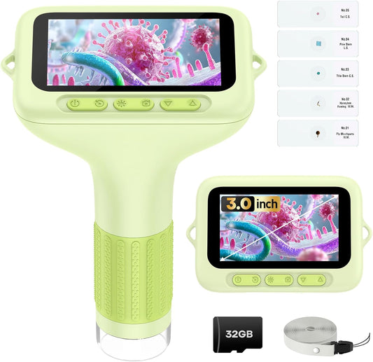 3.0" Screen Digital Microscope for Kids: 1000X Rechargeable Mini Pocket Portable Miniscope Magnifying Glass 4K Coin Jewelry Loupe Edu Science STEM Toy Xmas Gift 4-12 Boys Girls