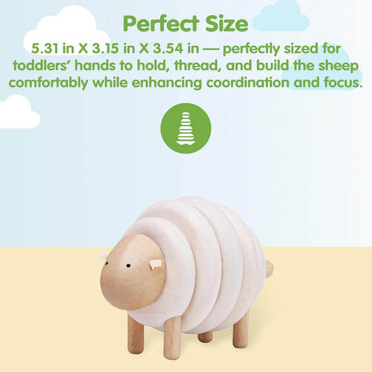 PlanToys® Lacing Sheep Wooden Threading Toy for Kids Ages 3+ | Montessori Fine Motor & Coordination Activity for Focus & Creativity | Eco-Friendly Educational Toy