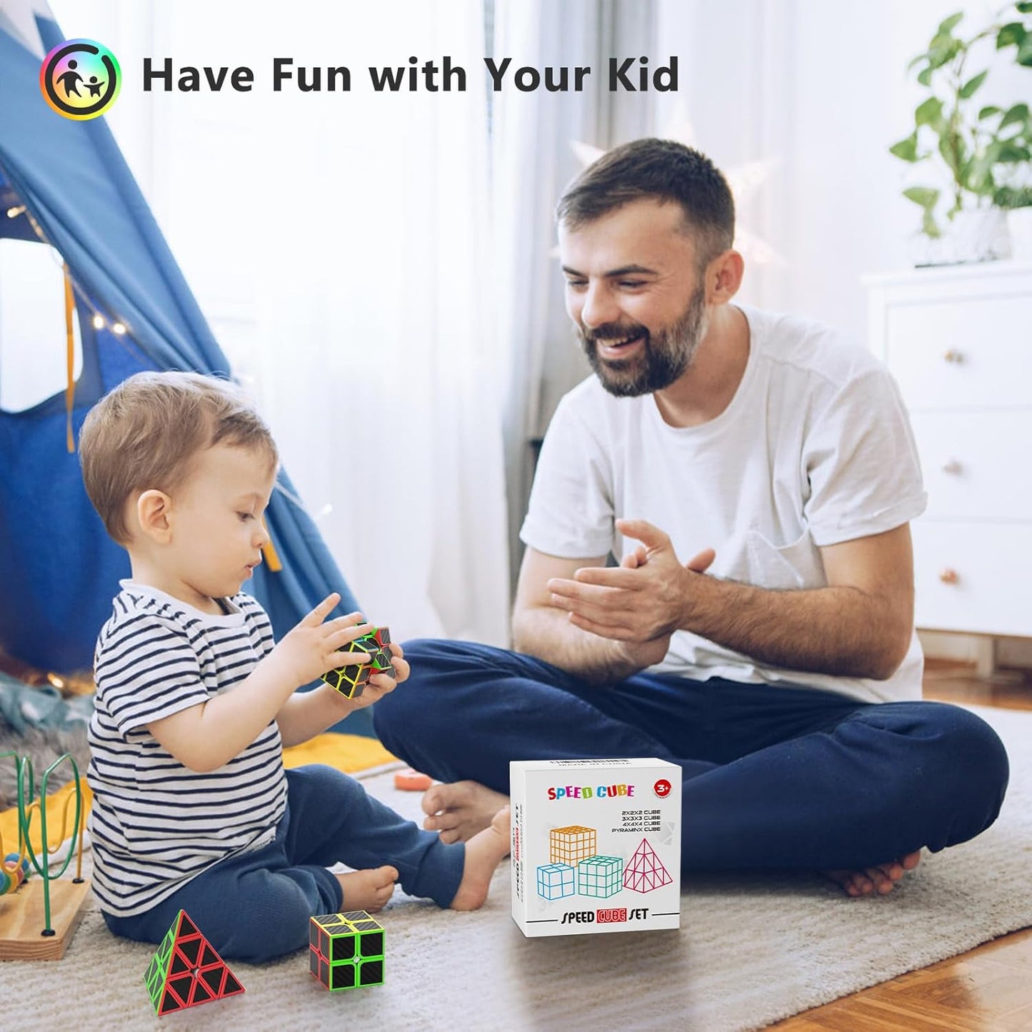 Vdealen Speed Cube Set, Puzzle Cube Bundle of 2x2x2 3x3x3 4x4x4 Pyramid Magic Cube Set, Birthday Party Christmas Stocking Stuffers Gift for Kids Teens Adults(Stickerless)