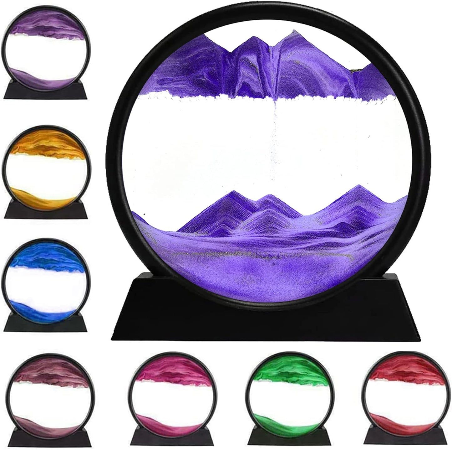 rysnwsu 3D Dynamic Sand Art Liquid Motion, Moving Sand Art Picture Round Glass 3D Deep Sea Sandscape in Motion Display Flowing Sand Painting Relaxing Desk Toys (Blue, 12'')