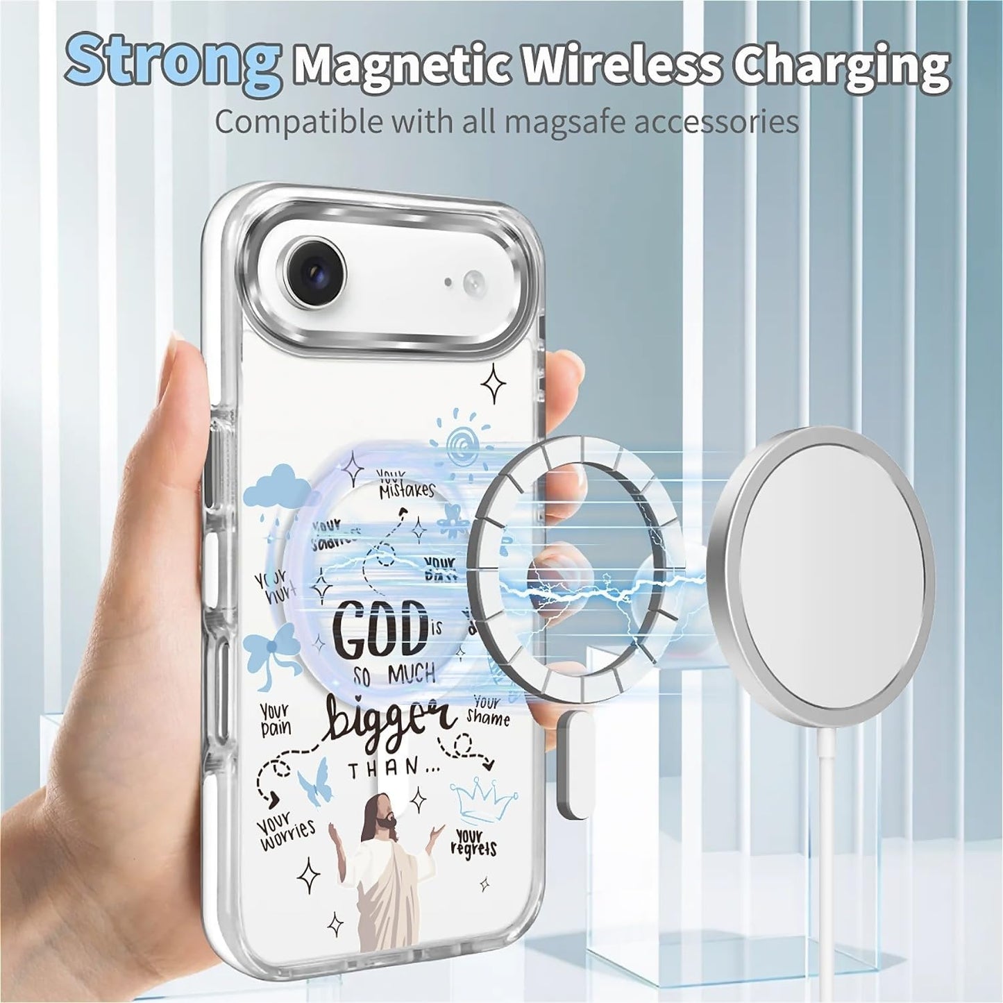 for iPhone 17 Pro Max Case [Compatible with Magsafe],Girls Women Clear Magnetic Case Silicone Shockproof Protective Cover with Pattern Colorful Motivational Letters
