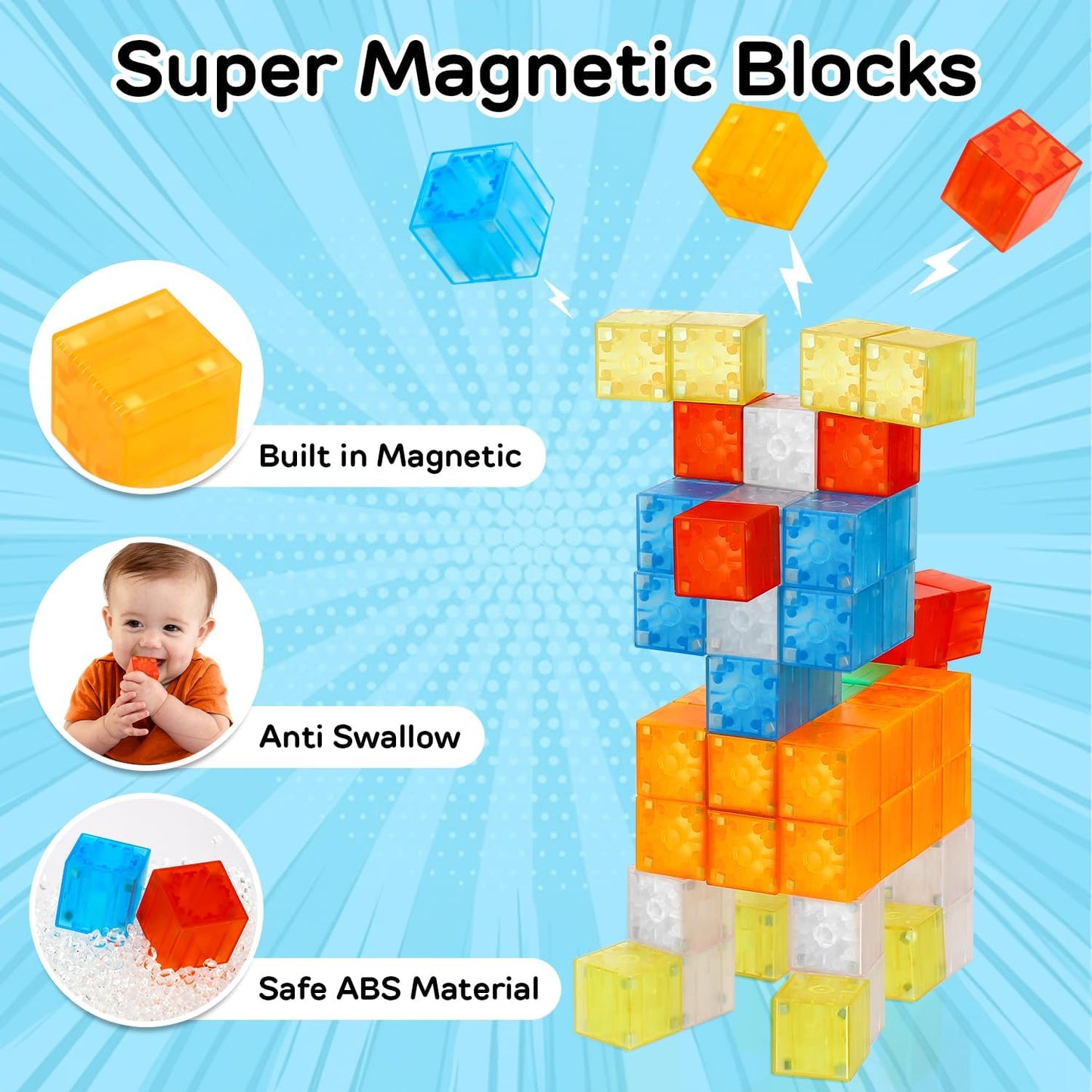 64PCS Magnetic Blocks, Magnetic Building Blocks for Kids Ages 3 4 5 6 Year Old, Magnet Cubes, Autism Montessori Toys, Preschool STEM Educational Sensory Magnet Toys Gifts for Kids 3-5 4-8