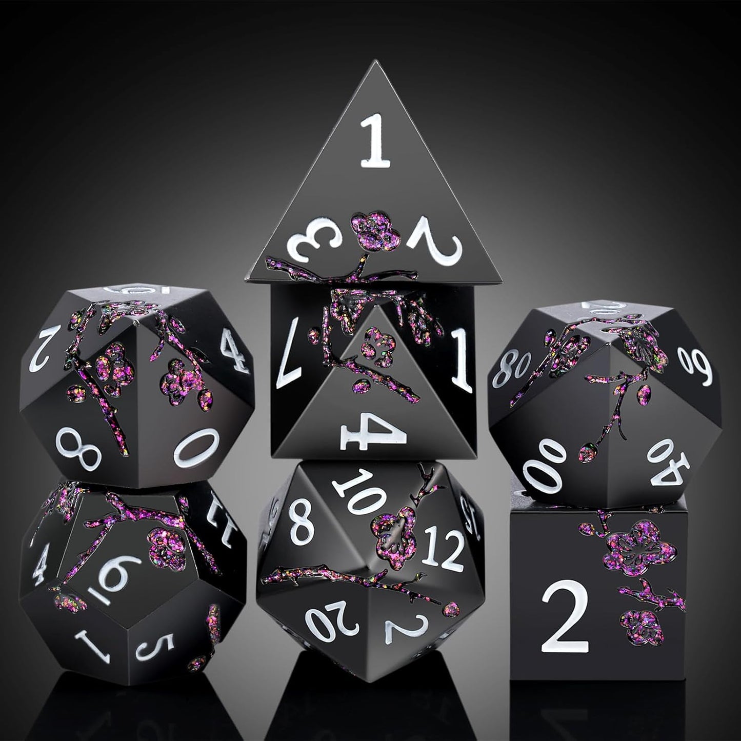 DnDnD Heavy Polyhedral Metal Dice Set with Metal Box, 7-die Shiny Blue Surface with Golden Number for RPG,Dungeons and Dragons,Pathfinder,Shadowrun,D&D,Role Palying Game and Math Teaching - Colors A