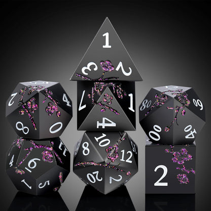 DnDnD Heavy Polyhedral Metal Dice Set with Metal Box, 7-die Shiny Blue Surface with Golden Number for RPG,Dungeons and Dragons,Pathfinder,Shadowrun,D&D,Role Palying Game and Math Teaching - Colors A