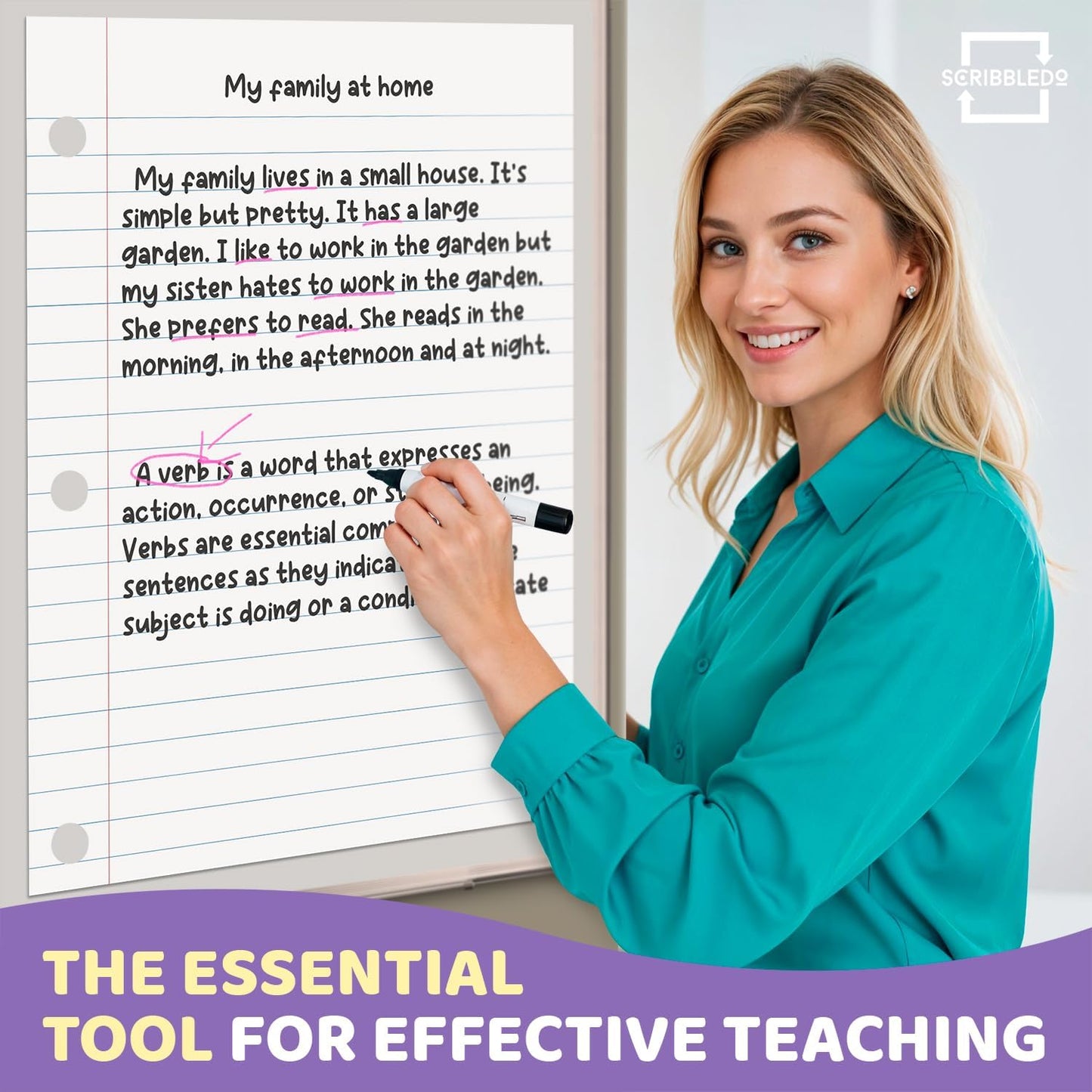 SCRIBBLEDO 24” x 30” Giant Magnetic Notebook Paper For Classroom Elementary Classroom Must Haves for Teachers Elementary Dry Erase Magnetic Lined Paper for Whiteboard Notes Lists and Handwriting