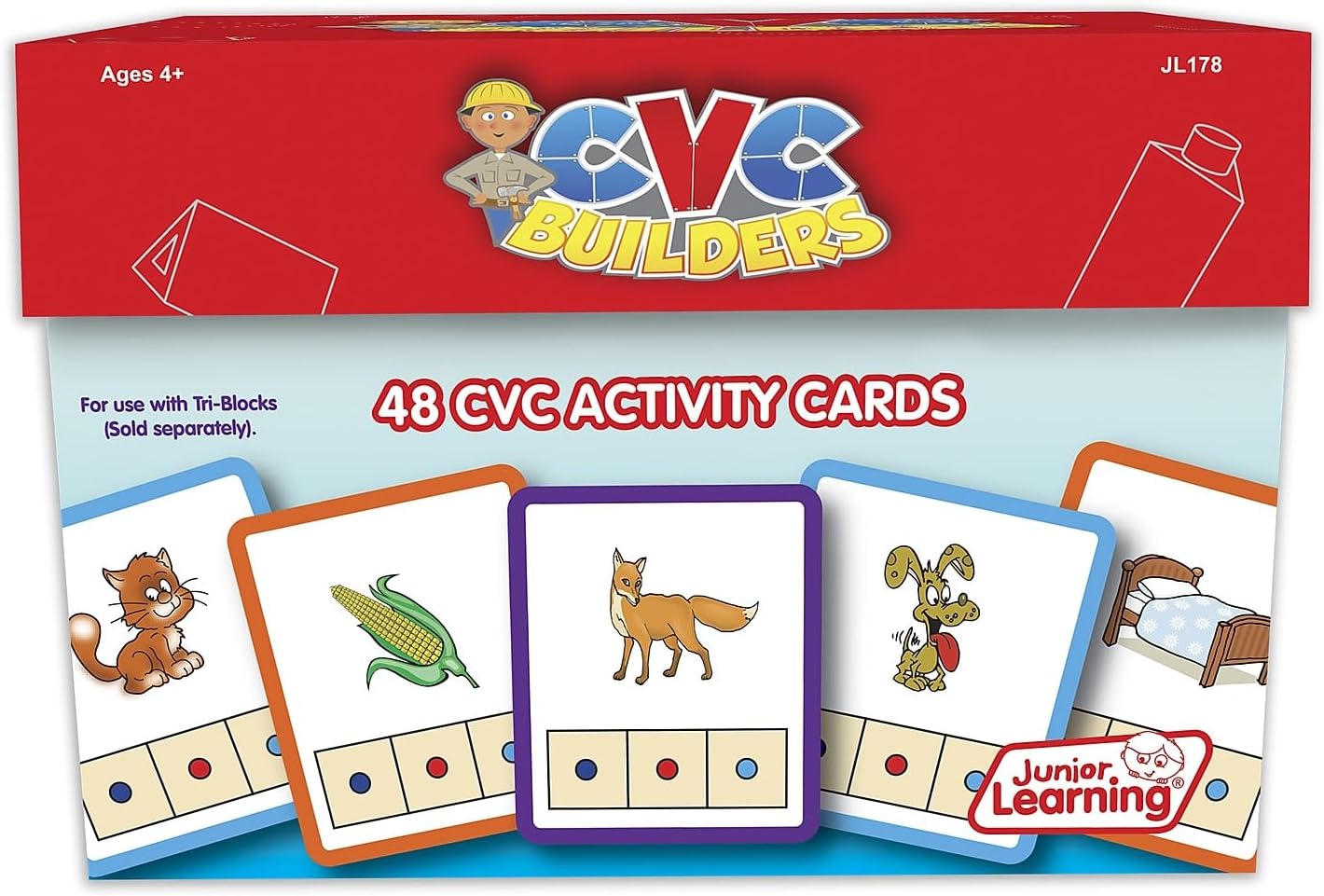 Junior Learning: CVC Word Builders, 48 CVC Activity Cards, Phonemic Awareness, Helps Children to Recognize and Understand Basic Sounds in Words, Self Checking Feature, For Ages 4 and up
