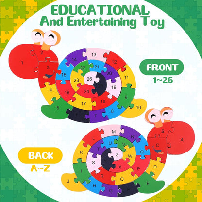 Yunsailing 4 Pcs Alphabet Jigsaw Puzzle Wooden Blocks Toys Alphabet Educational Toddler Puzzle Toys for Preschool Learning Party Favor Gift Learning (Snake, Snail, Duck, Leopard)