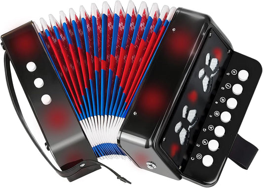 AZEAM Kids Accordion, Toy Accordion for Ages 3 5 9 7 10 12 Child Children Toddlers Beginners Kids Musical Instruments 10 Keys Button Small Lightweight for Boy Girls Christmas（Black）