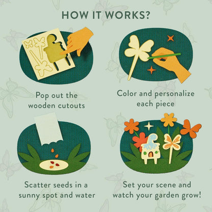 Modern Sprout Magical Minds Garden Kit - Seed Starter Kit for Kids w/Wooden Figurines, Wildflowers, Edible Plant Seeds & Crafting Fun - Kids Gardening Set for Learning & Play, Perfect Gardening Gift