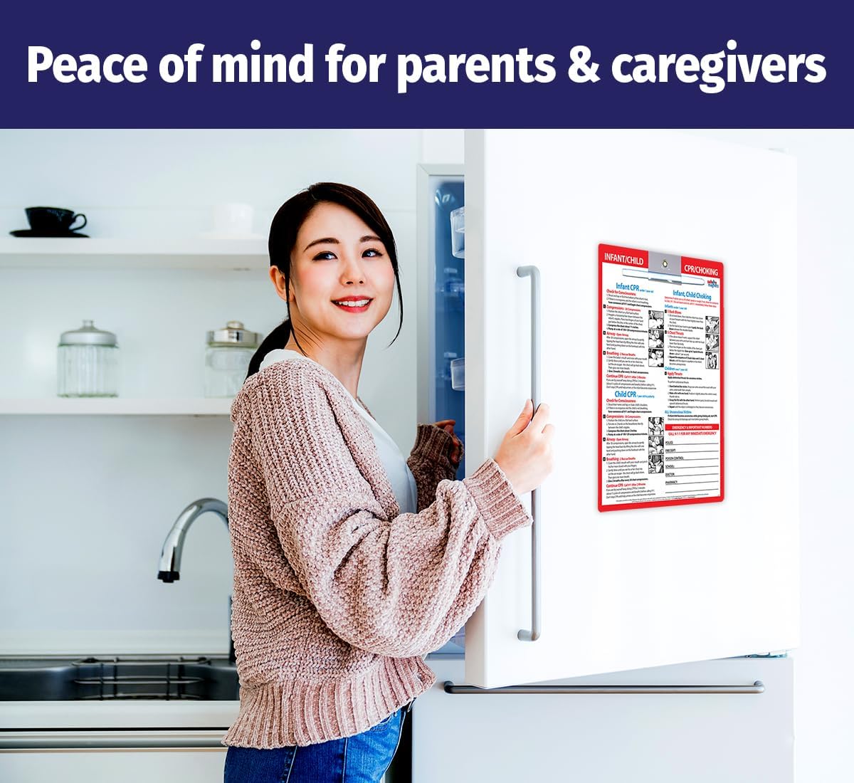 Safety Magnets by ZOCO – Infant and Child CPR & Choking Magnet – Laminated 8.5"x11" Emergency Numbers Fridge Card – First Aid Heimlich Maneuver for Parents, Caregivers, Daycare, Babysitters