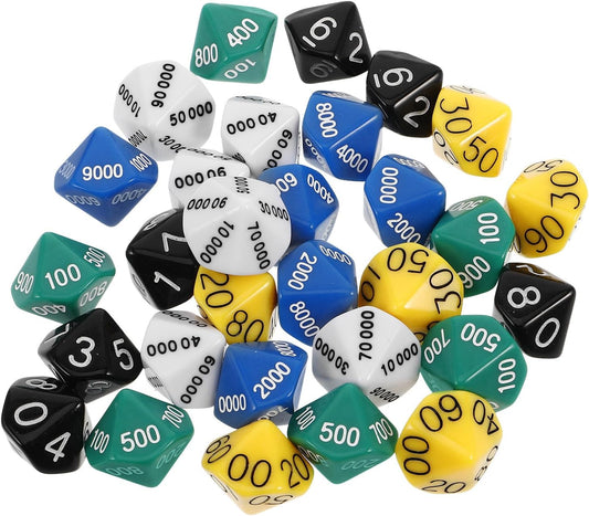 Abaodam 30pcs Colored Place Value Dice Multi-Sided Game Dice for Board Games Party Supplies Portable Lightweight for Family Entertainment