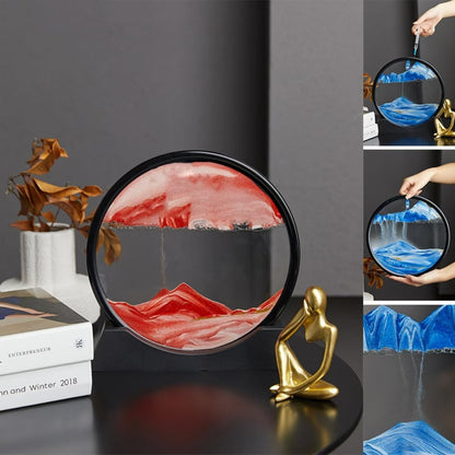 BGFJYUK Moving Sand Art Picture in Motion, Round Tempered Glass 3D Deep Sea Sandscapes with Display Flowing Sand Frame for Relaxing Desktop Home Office Work Décor for Kids Adults （Blue, 7inch