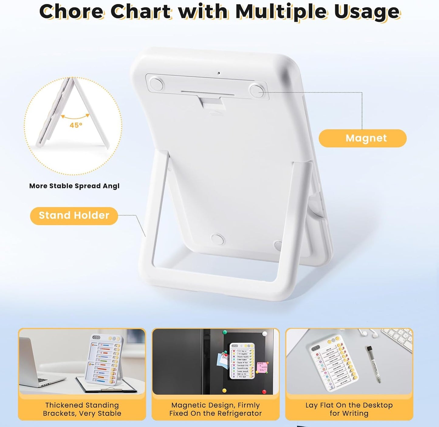 Magnetic Chore Chart for Kids, ADHD Tools for Kids to Do List Checklist Task Board Routine Chart Visual Schedule for Fridge with 10 Sliders and Magnetic Marker - White