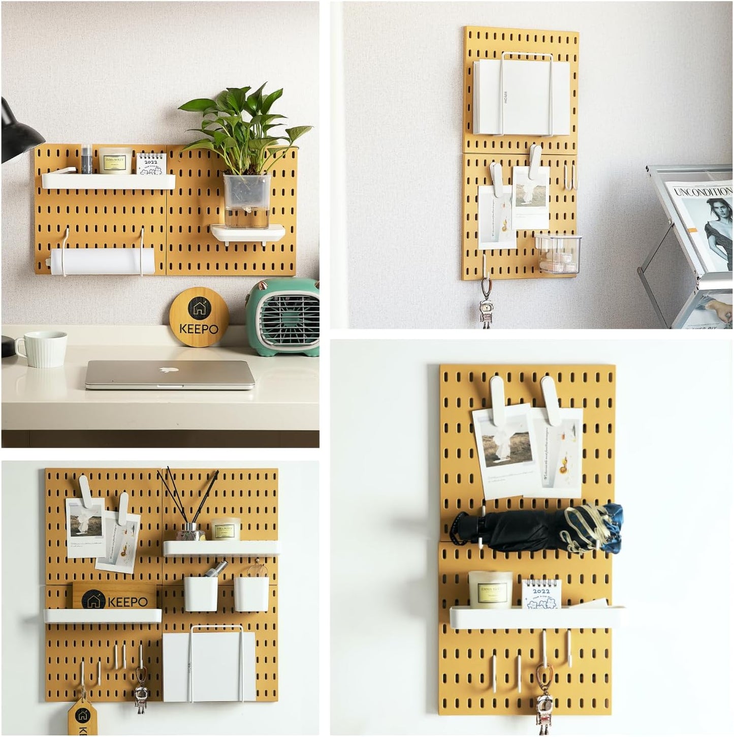 Keepo Peg Board Wall Organizer – Plastic Pegboard Panels, Modular Peg Board Storage System for Home Office, Craft Room, Gaming Setup (White, 33″×22″)